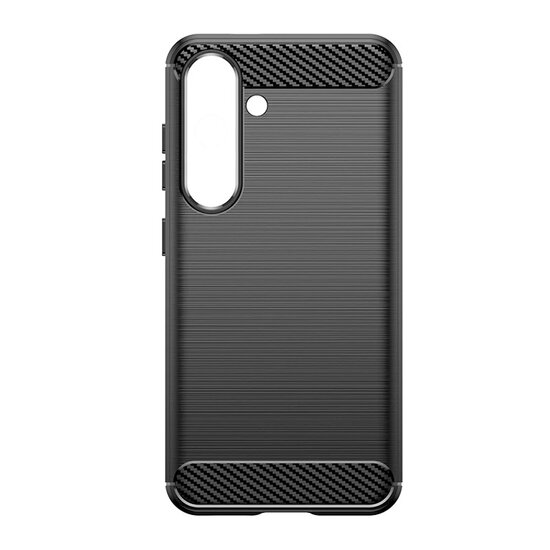 Samsung Galaxy S25 Hoesje - MobyDefend TPU Backcover - Geborstelde Metaal &amp; Carbon-Look - Zwart
