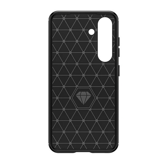 Samsung Galaxy S25 Hoesje - MobyDefend TPU Backcover - Geborstelde Metaal &amp; Carbon-Look - Zwart