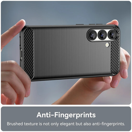 Samsung Galaxy S25 Hoesje - MobyDefend TPU Backcover - Geborstelde Metaal &amp; Carbon-Look - Zwart