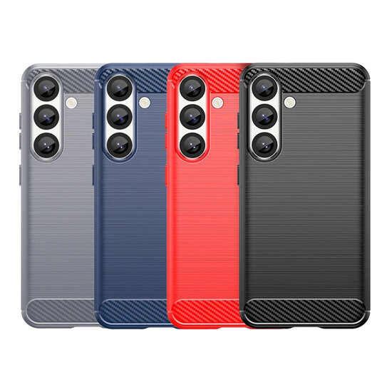 Samsung Galaxy S25 Hoesje - MobyDefend TPU Backcover - Geborstelde Metaal &amp; Carbon-Look - Zwart