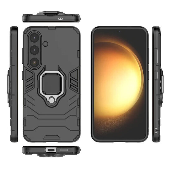 Samsung Galaxy S25 Hoesje - MobyDefend Dubbelgelaagde Pantsercase Met Standaard - Zwart