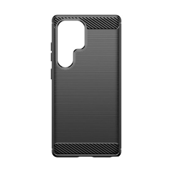 Samsung Galaxy S25 Ultra Hoesje - MobyDefend TPU Backcover - Geborstelde Metaal &amp; Carbon-Look - Zwart
