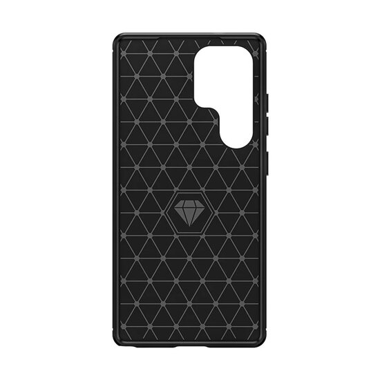 Samsung Galaxy S25 Ultra Hoesje - MobyDefend TPU Backcover - Geborstelde Metaal &amp; Carbon-Look - Zwart
