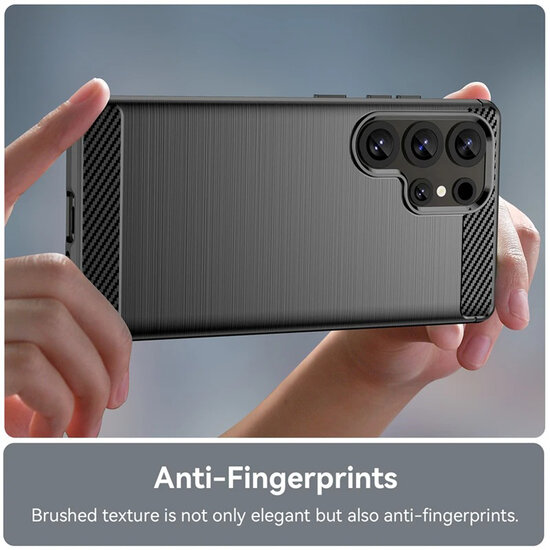 Samsung Galaxy S25 Ultra Hoesje - MobyDefend TPU Backcover - Geborstelde Metaal &amp; Carbon-Look - Zwart