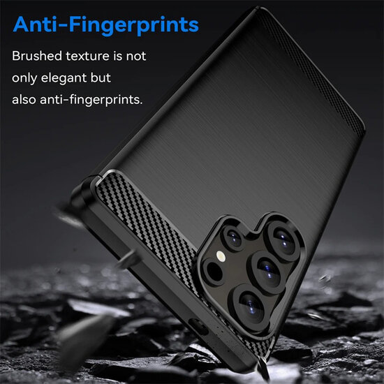 Samsung Galaxy S25 Ultra Hoesje - MobyDefend TPU Backcover - Geborstelde Metaal &amp; Carbon-Look - Zwart