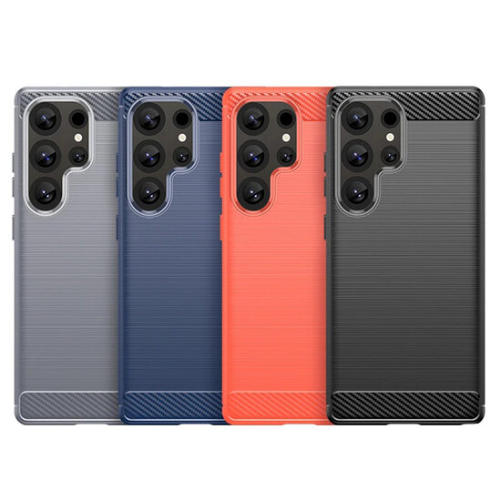 Samsung Galaxy S25 Ultra Hoesje - MobyDefend TPU Backcover - Geborstelde Metaal &amp; Carbon-Look - Zwart