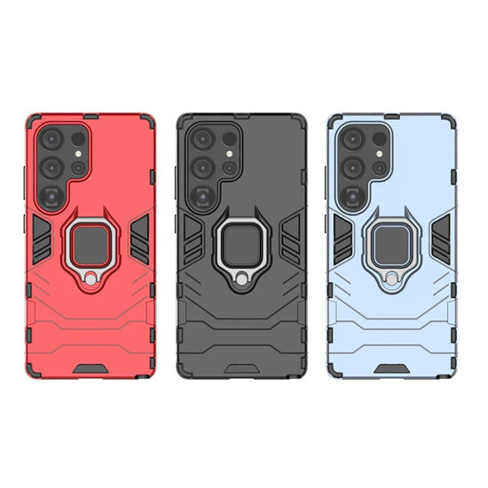 Samsung Galaxy S25 Ultra Hoesje - MobyDefend Dubbelgelaagde Pantsercase Met Standaard - Rood