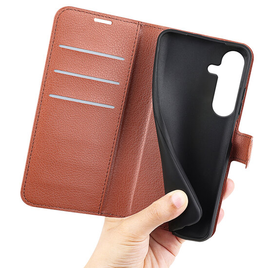 Samsung Galaxy S25 Hoesje - MobyDefend Kunstleren Wallet Book Case (Sluiting Voorkant) - Bruin