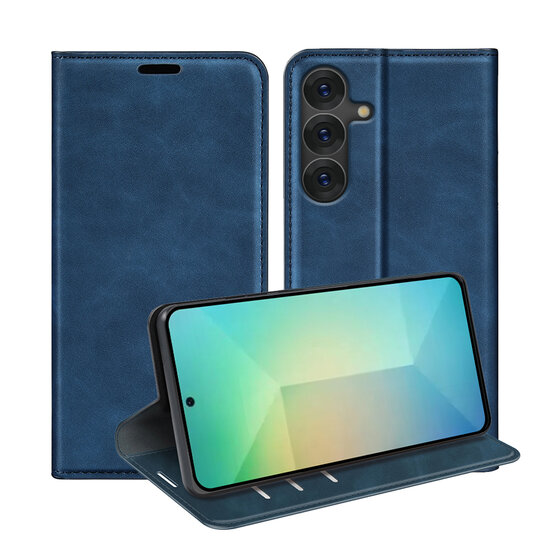 Samsung Galaxy S25 Hoesje - MobyDefend Luxe Wallet Bookcase (Magnetische Sluiting) - Blauw