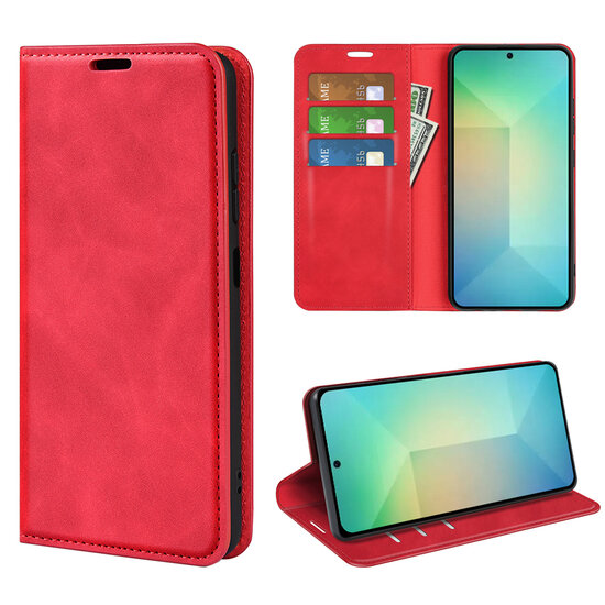 Samsung Galaxy S25 Hoesje - MobyDefend Luxe Wallet Bookcase (Magnetische Sluiting) - Rood