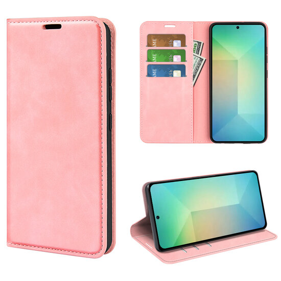 Samsung Galaxy S25 Hoesje - MobyDefend Luxe Wallet Bookcase (Magnetische Sluiting) - Roze
