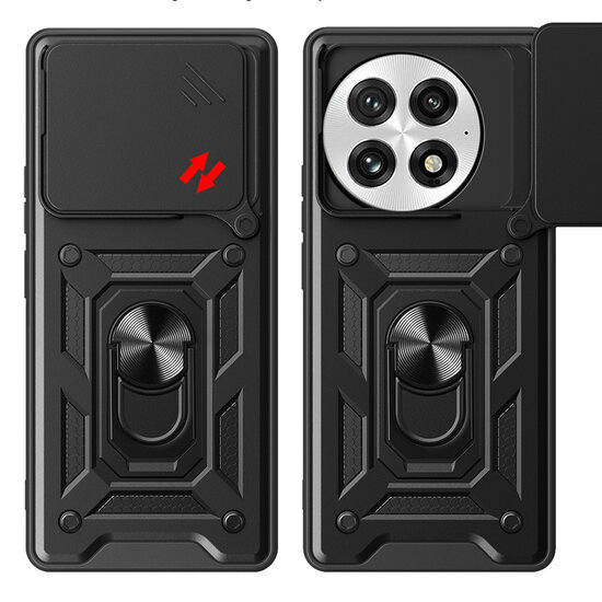 OnePlus 13 Hoesje - MobyDefend Pantsercase Met Draaibare Ring - Zwart