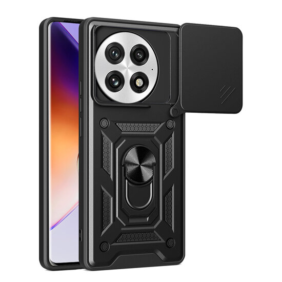 OnePlus 13 Hoesje - MobyDefend Pantsercase Met Draaibare Ring - Zwart