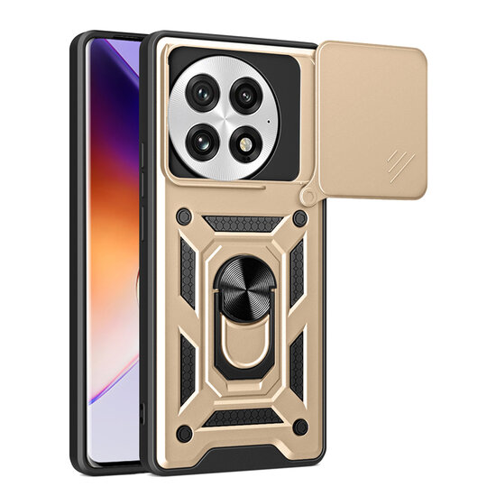 OnePlus 13 Hoesje - MobyDefend Pantsercase Met Draaibare Ring - Goud