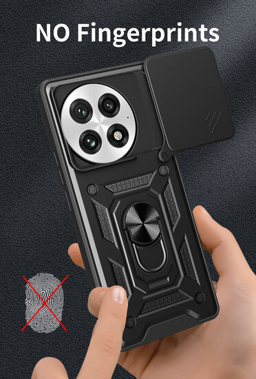 OnePlus 13 Hoesje - MobyDefend Pantsercase Met Draaibare Ring - Blauw