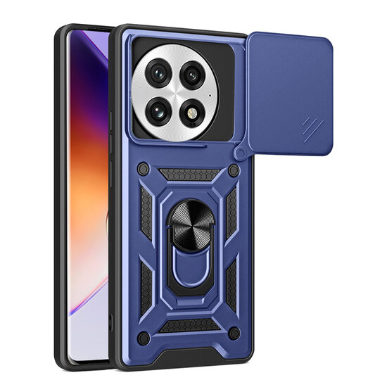 OnePlus 13 Hoesje - MobyDefend Pantsercase Met Draaibare Ring - Blauw