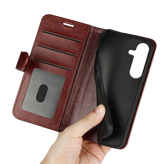 Samsung Galaxy S25 Hoesje - MobyDefend Wallet Book Case (Sluiting Achterkant) - Bruin
