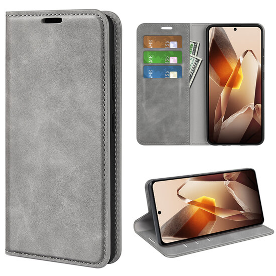 OnePlus 13 Hoesje - MobyDefend Luxe Wallet Bookcase (Magnetische Sluiting) - Grijs