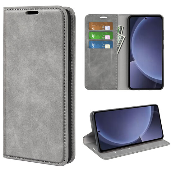 Samsung Galaxy S25 Plus (S25+) Hoesje - MobyDefend Luxe Wallet Bookcase (Magnetische Sluiting) - Grijs