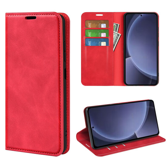 Samsung Galaxy S25 Plus (S25+) Hoesje - MobyDefend Luxe Wallet Bookcase (Magnetische Sluiting) - Rood