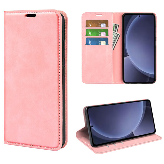 Samsung Galaxy S25 Plus (S25+) Hoesje - MobyDefend Luxe Wallet Bookcase (Magnetische Sluiting) - Roze