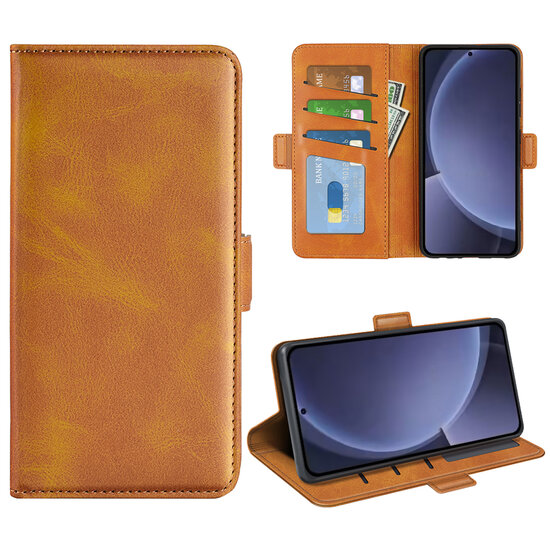 Samsung Galaxy S25 Plus (S25+) Hoesje - MobyDefend Luxe Wallet Book Case (Sluiting Zijkant) - Lichtbruin