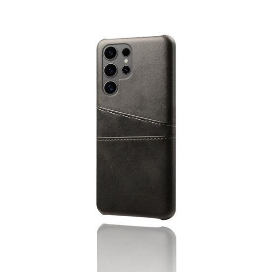 Samsung Galaxy S25 Ultra Hoesje - MobyDefend Lederen Backcover Met Vakjes Voor Pasjes - Zwart