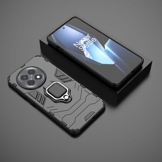 OnePlus 13R Hoesje - MobyDefend Dubbelgelaagde Pantsercase Met Standaard - Zwart