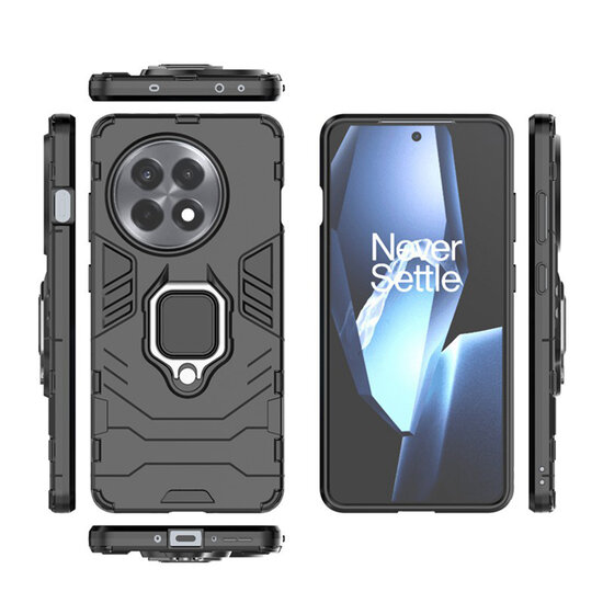 OnePlus 13R Hoesje - MobyDefend Dubbelgelaagde Pantsercase Met Standaard - Zwart