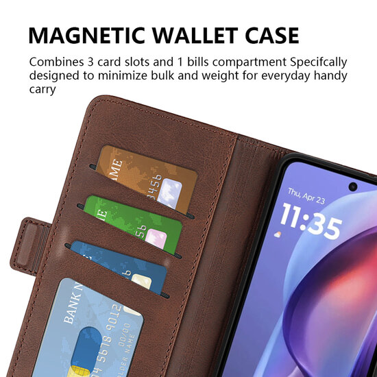 Motorola Moto E15 / G05 Hoesje - MobyDefend Luxe Wallet Book Case (Sluiting Zijkant) - Bruin