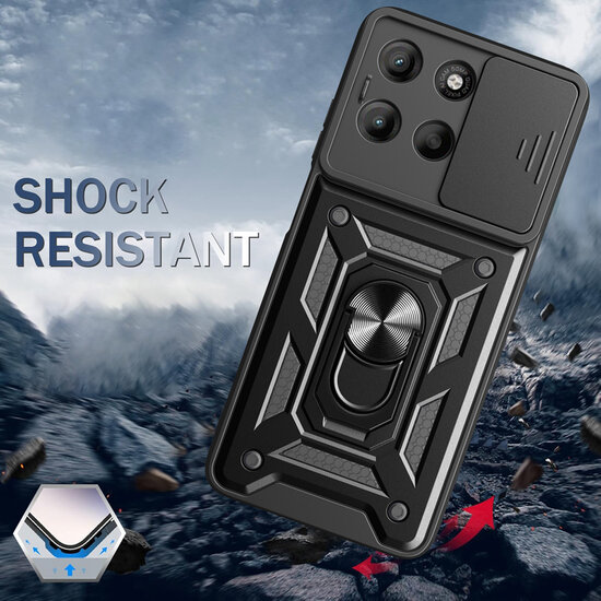 Motorola Moto G15 / G15 Power Hoesje - MobyDefend Pantsercase Met Draaibare Ring - Zilvergrijs