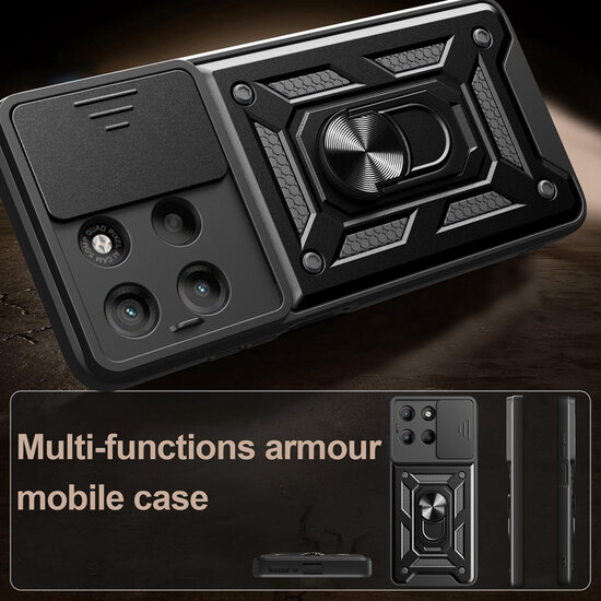 Motorola Moto G15 / G15 Power Hoesje - MobyDefend Pantsercase Met Draaibare Ring - Goud