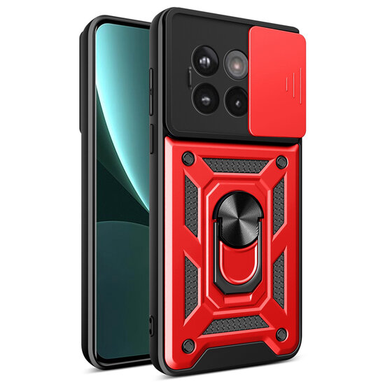 OnePlus 13R Hoesje - MobyDefend Pantsercase Met Draaibare Ring - Rood