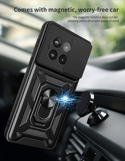 OnePlus 13R Hoesje - MobyDefend Pantsercase Met Draaibare Ring - Blauw