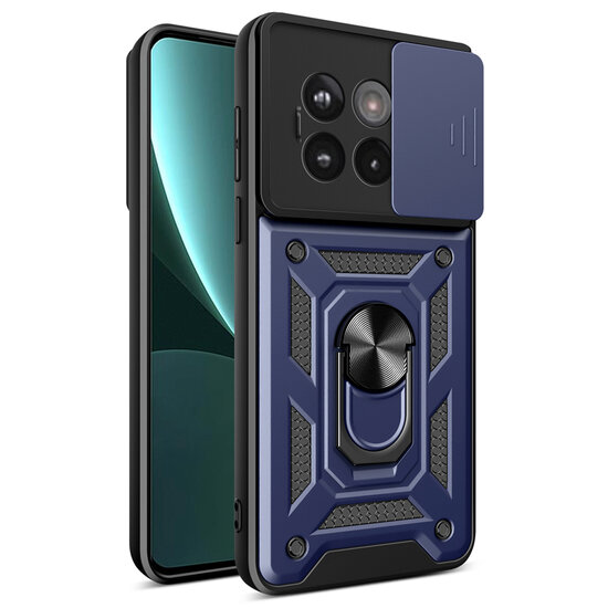 OnePlus 13R Hoesje - MobyDefend Pantsercase Met Draaibare Ring - Blauw