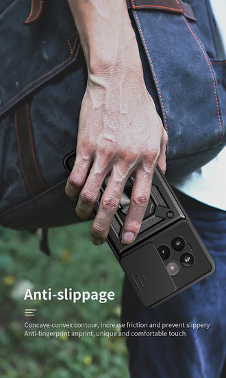 OnePlus 13R Hoesje - MobyDefend Pantsercase Met Draaibare Ring - Zwart
