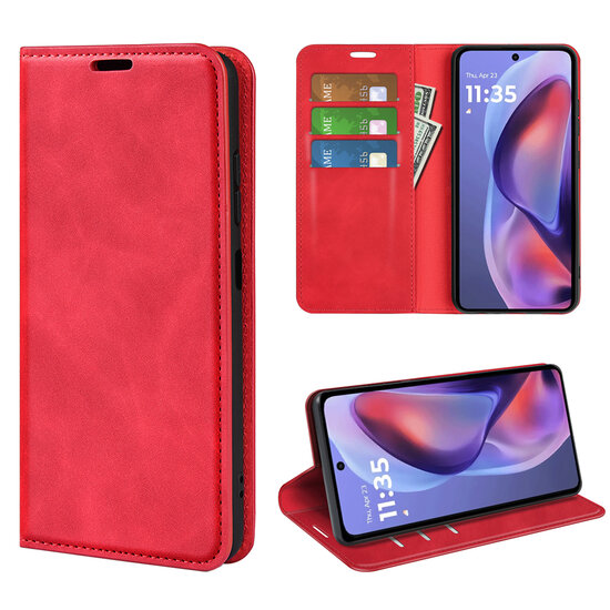 Motorola Moto E15 / G05 Hoesje - MobyDefend Luxe Wallet Bookcase (Magnetische Sluiting) - Rood