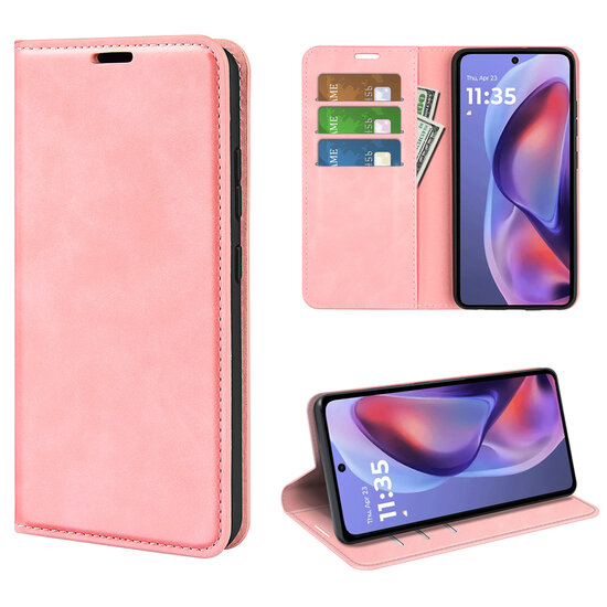 Motorola Moto E15 / G05 Hoesje - MobyDefend Luxe Wallet Bookcase (Magnetische Sluiting) - Roze