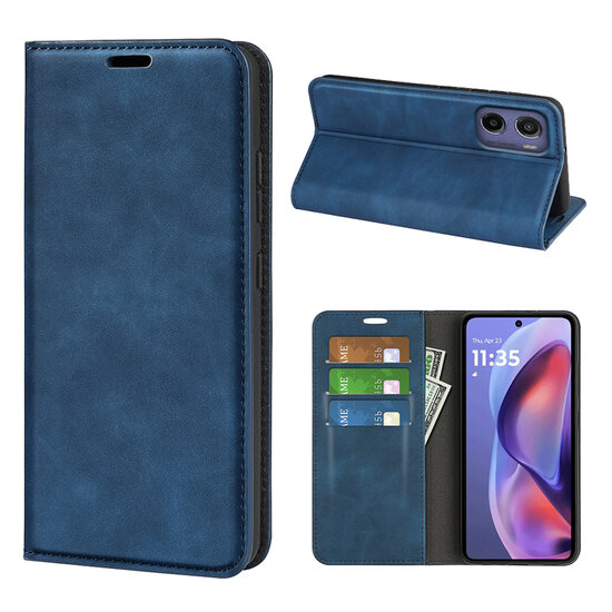 Motorola Moto E15 / G05 Hoesje - MobyDefend Luxe Wallet Bookcase (Magnetische Sluiting) - Blauw