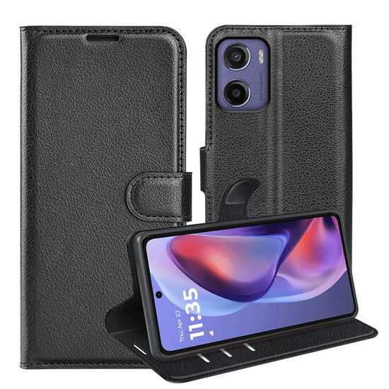 Motorola Moto E15 / G05 Hoesje - MobyDefend Kunstleren Wallet Book Case (Sluiting Voorkant) - Zwart