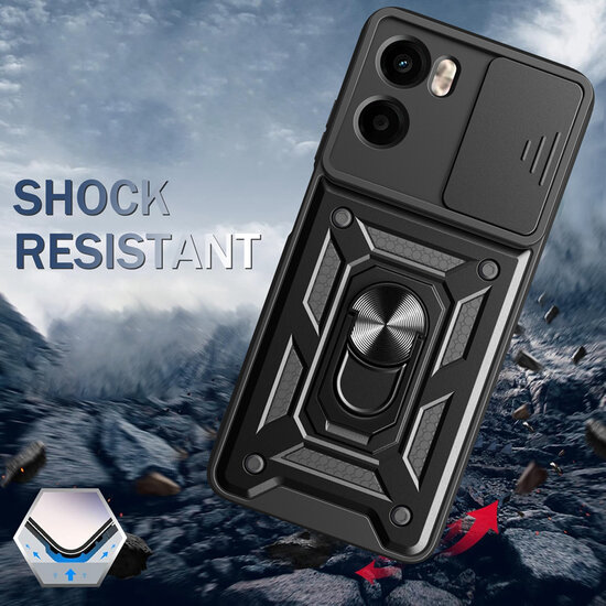 Motorola Moto E15 / G05 Hoesje - MobyDefend Pantsercase Met Draaibare Ring - Zwart