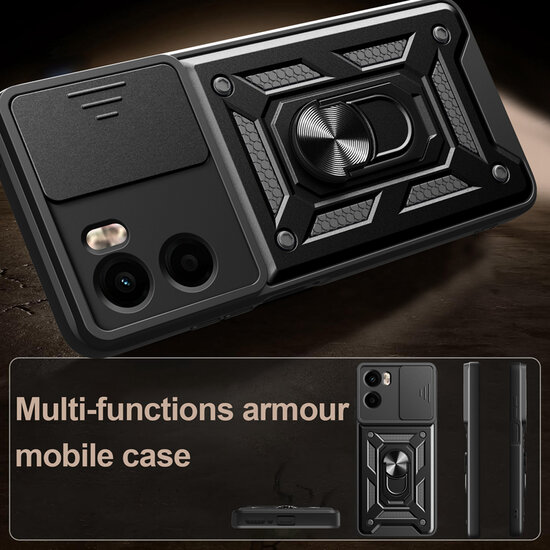 Motorola Moto E15 / G05 Hoesje - MobyDefend Pantsercase Met Draaibare Ring - Zwart