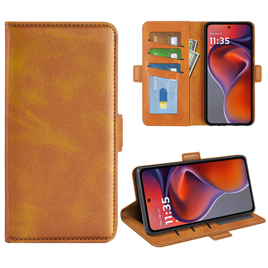 Motorola Moto G15 / G15 Power Hoesje - MobyDefend Luxe Wallet Book Case (Sluiting Zijkant) - Lichtbruin