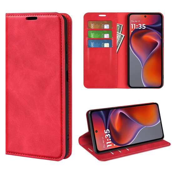 Motorola Moto G15 / G15 Power Hoesje - MobyDefend Luxe Wallet Bookcase (Magnetische Sluiting) - Rood
