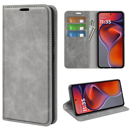 Motorola Moto G15 / G15 Power Hoesje - MobyDefend Luxe Wallet Bookcase (Magnetische Sluiting) - Grijs