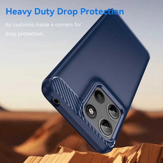 Motorola Moto G15 / G15 Power Hoesje - MobyDefend TPU Backcover - Geborstelde Metaal &amp; Carbon-Look - Blauw