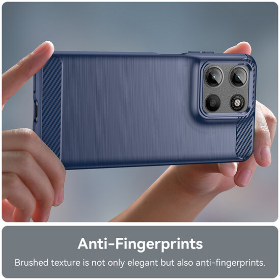 Motorola Moto G15 / G15 Power Hoesje - MobyDefend TPU Backcover - Geborstelde Metaal &amp; Carbon-Look - Blauw