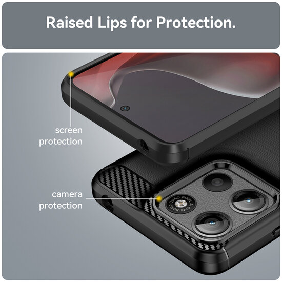 Motorola Moto G15 / G15 Power Hoesje - MobyDefend TPU Backcover - Geborstelde Metaal &amp; Carbon-Look - Zwart