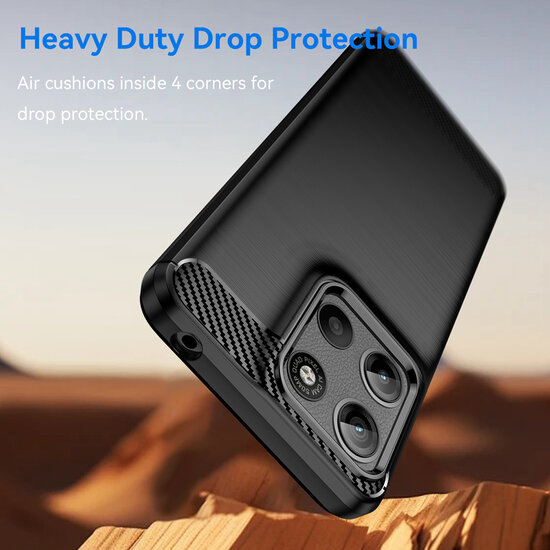 Motorola Moto G15 / G15 Power Hoesje - MobyDefend TPU Backcover - Geborstelde Metaal &amp; Carbon-Look - Zwart