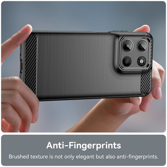 Motorola Moto G15 / G15 Power Hoesje - MobyDefend TPU Backcover - Geborstelde Metaal &amp; Carbon-Look - Zwart
